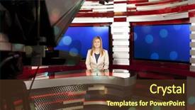  Presentation with live - Cool new PPT layouts with anchor - television anchorwoman at studio backdrop and a tawny brown colored foreground