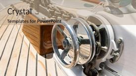  Presentation with winch - Slide set having anchor chains - close-up of winch on yacht background and a coral colored foreground