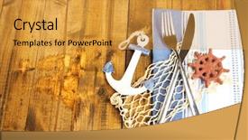  Presentation with table setting - Colorful presentation design enhanced with anchor chains - table place setting with decorations backdrop and a gold colored foreground