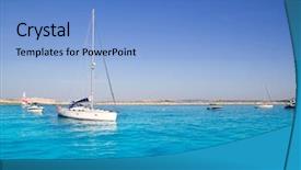  Presentation with turquoise beach - Slide deck featuring anchored sailboats in turquoise formentera background and a  colored foreground