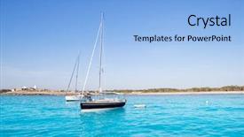  Presentation with turquoise beach - Audience pleasing presentation theme consisting of anchored sailboats in turquoise formentera illetes beach near ibiza backdrop and a light blue colored foreground