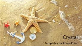  Presentation with footprints and sand beach - Colorful slide set enhanced with anchors compass - beautiful sea composition on sand backdrop and a coral colored foreground