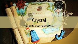  Presentation with treasure map - Presentation with anchors compass - treasure map with sea accessories background and a yellow colored foreground