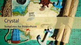 Presentation with treasure map - Slide set having anchors compass - treasure map with sea accessories background and a yellow colored foreground