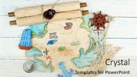  Presentation with treasure map - Presentation theme with anchors compass - treasure map with sea accessories background and a soft green colored foreground