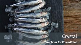  Presentation with fishes - Cool new slide deck with anchovies fresh fishes on ice in a row backdrop and a dark gray colored foreground