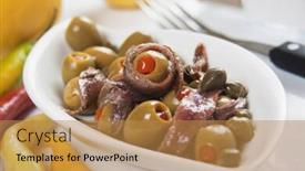  Presentation with italian food - Presentation theme enhanced with anchovy-salad-with-olives background and a gold colored foreground