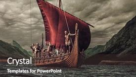  Presentation with vikings - Amazing PPT theme having ancient - group of vikings are floating backdrop and a tawny brown colored foreground