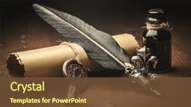  Presentation with old paper pen - Presentation theme having ancient - old paper and fountain pen background and a tawny brown colored foreground