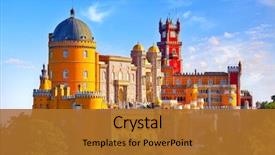  Presentation with blue sky - Theme enhanced with ancient - palace of pena in sintra background and a gold colored foreground