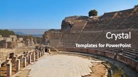  Presentation with archeology - Cool new presentation design with ancient amphitheater in ephesus turkey backdrop and a dark gray colored foreground
