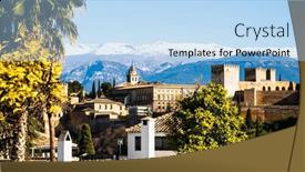 Presentation with granada - PPT theme having ancient-arabic-fortress-alhambra-granada background and a light blue colored foreground