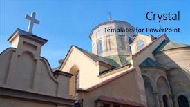  Presentation with ancient cross - Colorful slide deck enhanced with spiritual retreat - brilliant red rock landscape backdrop and a  colored foreground.