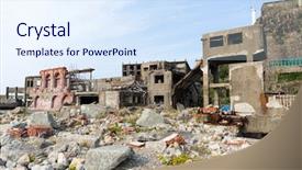  Presentation with abandoned - Slide set having ancient battleship - abandoned hashima island background and a sky blue colored foreground