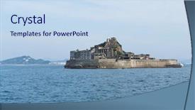  Presentation with city - Colorful slide set enhanced with ancient battleship - gunkanjima in nagasaki city backdrop and a  colored foreground