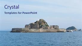  Presentation with battleship - Beautiful PPT layouts featuring ancient battleship - gunkanjima in nagasaki backdrop and a sky blue colored foreground