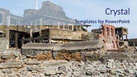  Presentation with battleship - PPT theme consisting of ancient battleship - hashima island of japan background and a sky blue colored foreground