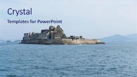  Presentation with battleship - Theme having ancient battleship - hashima island background and a sky blue colored foreground