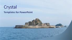  Presentation with battleship - Amazing presentation theme having ancient battleship - hashima backdrop and a sky blue colored foreground