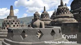  Presentation with borobudur temple - Theme consisting of ancient bells borobudur temple yogyakarta background and a gray colored foreground