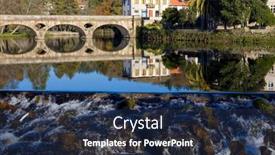  Presentation with ancient village - Amazing PPT theme having ancient-bridge-and-village backdrop and a navy blue colored foreground