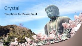  Presentation with buddha festival - Presentation with ancient-bronze-statue background and a light blue colored foreground