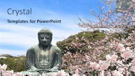  Presentation with buddha festival - Presentation having ancient-bronze-statue and a light blue colored foreground