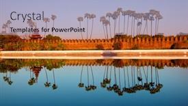  Presentation with brick wall - Slide set enhanced with ancient-brown-brick-palace-wall background and a light blue colored foreground