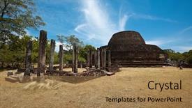  Presentation with sri lanka - PPT theme with ancient buddhist dagoba stupe pabula background and a coral colored foreground