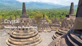  Presentation with borobudur temple - Audience pleasing PPT theme consisting of ancient-buddhist-temple-of-borobudur backdrop and a coral colored foreground