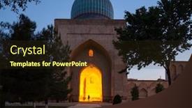  Presentation with building uzbekistan - Theme enhanced with ancient-building-in-the-city background and a wine colored foreground