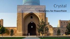  Presentation with building uzbekistan - Audience pleasing slide deck consisting of ancient-building-in-the-city backdrop and a light blue colored foreground