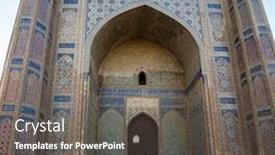  Presentation with building uzbekistan - Audience pleasing theme consisting of ancient-building-in-the-city backdrop and a dark gray colored foreground