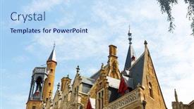  Presentation with towers - PPT theme having ancient-building-with-towers-provincial background and a sky blue colored foreground