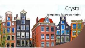  Presentation with amsterdam - Presentation design with ancient buildings - amsterdam traditional houses border background and a cool aqua colored foreground