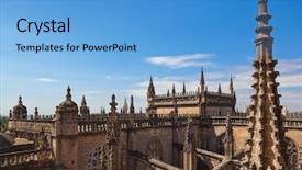  Presentation with seafood paella from spain recipe - Cool new PPT theme with ancient buildings - cathedral la giralda at sevilla backdrop and a light blue colored foreground