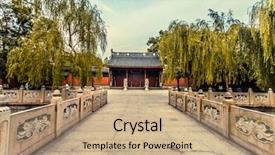  Presentation with hang - PPT theme having ancient buildings in hang zhou background and a coral colored foreground