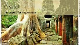  Presentation with artwork - Amazing PPT theme having ancient-cambodian-temple-artwork backdrop and a yellow colored foreground