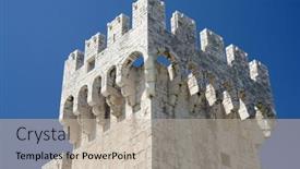  Presentation with architectural - Amazing PPT theme having ancient-castle-in-trogir-architectural backdrop and a mint green colored foreground