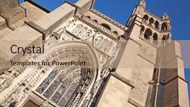  Presentation with gothic cathedral - Slides consisting of ancient cathedral in lausanne dominating background and a coral colored foreground