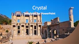  Presentation with ancient history bible scrolls - Colorful presentation design enhanced with ancient celsius library in ephesus backdrop and a  colored foreground