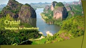  Presentation with calm - Presentation design enhanced with ancient chaina - boat in calm waters amongst background and a tawny brown colored foreground