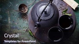  Presentation with ancient china - Theme having ancient china - black iron asian tea set background and a wine colored foreground