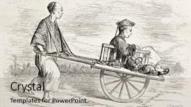  Presentation with old people - Beautiful slides featuring ancient china - old illustration of a wheelbarrow backdrop and a light gray colored foreground