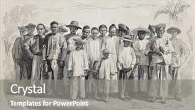 Presentation with immigrants - Colorful slide deck enhanced with ancient china - old illustration of chinese immigrants backdrop and a gray colored foreground