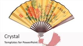  Presentation with ancient china - Colorful slide deck enhanced with ancient china - traditional chinese fan isolated backdrop and a sky blue colored foreground