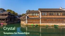  Presentation with traditional chinese funeral - Beautiful slides featuring ancient china - traditional chinese rural village wuzhen backdrop and a tawny brown colored foreground