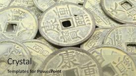  Presentation with ancient chinese tree - Presentation theme enhanced with ancient chinese coins different types background and a mint green colored foreground