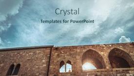  Presentation with ancient cross - Cool new slide deck with ancient church in lebanon beautiful old fortress which window shows a cross orthodox cathedral house of god backdrop and a light blue colored foreground