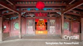  Presentation with japanese - Slide deck enhanced with ancient city - japanese bridge background and a coral colored foreground